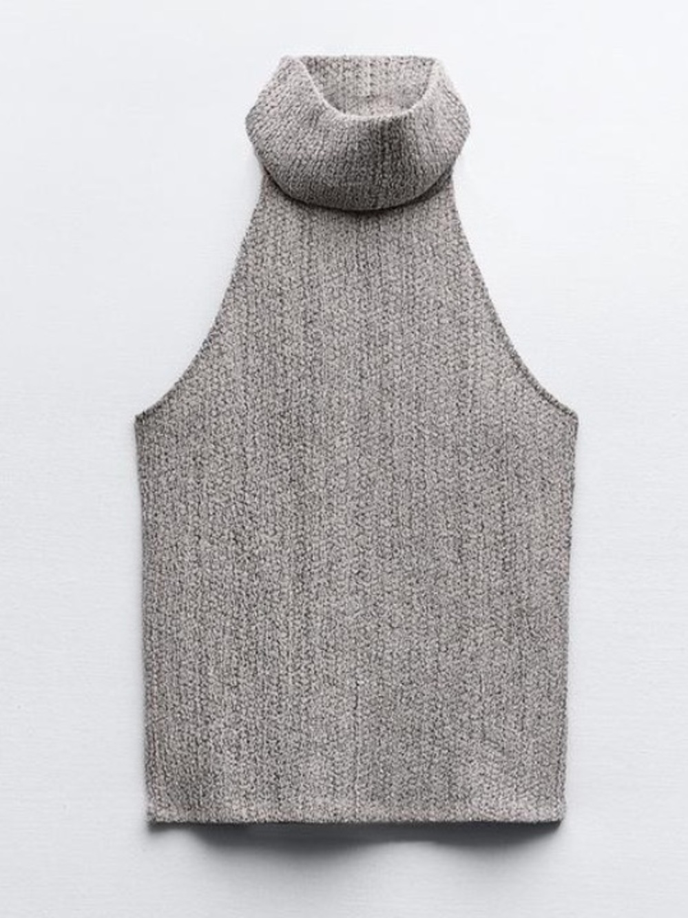Zara Textured Halter High Neck Top In Brown/White Size Large‎ NWT